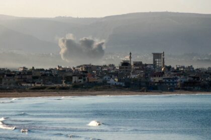 Israeli air strikes triggered huge explosions in villages outside the southern Lebanese ci