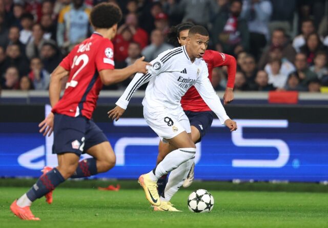 Kylian Mbappe in action for Real Madrid against Lille in the Champions League on Wednesday