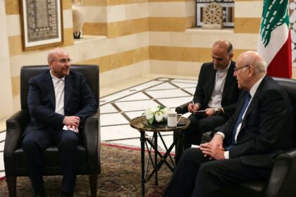 Lebanese Prime Minister Najib Mikatimeets with Iran’s Parliament Speaker Mohammad Bagher