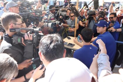 Los Angeles Dodgers star Shohei Ohtani fields questions from media ahead of Friday's World