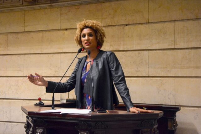 L'élue Marielle Franco pendant une séance du conseil municipal de Rio de Janeiro en fév