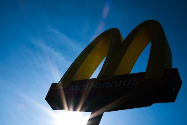 The McDonald's logo is pictured in front of a store in Dearborn, Michigan on October 17, 2