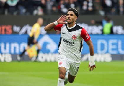 Omar Marmoush celebrates his first goal for Eintracht Frankfurt in a 3-3 draw that frustra