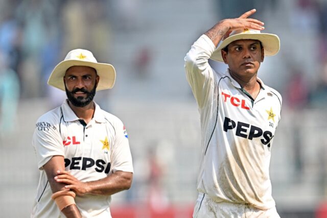 Pakistan's Noman Ali (right) and Sajid Khan took all 20 wickets against England