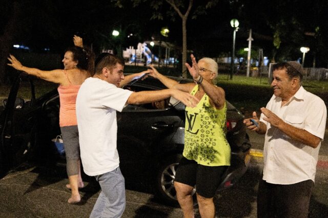 People in Tel Aviv, Israel, celebrate the killing of Hamas leader Yahya Sinwar