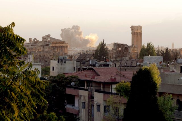 Smoke billows from the site of an Israeli airstrike on the Lebanese city of Baalbek in Sep