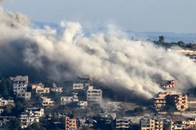 Smoke rises from the site of an Israeli air strike that targeted the southern Lebanese bor