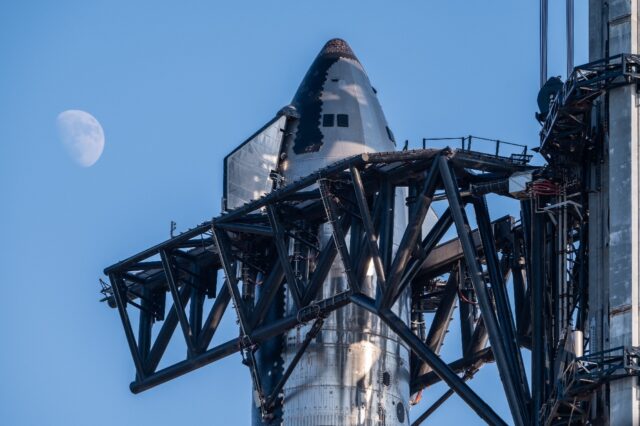 The SpaceX Starship sits on a launch pad at Starbase near Boca Chica, Texas ahead of the S