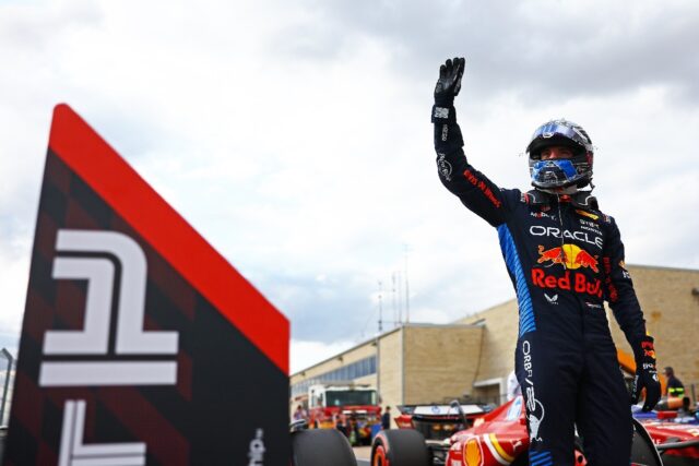 Sprint star: Max Verstappen celebrates after taking pole for the sprint race at the United