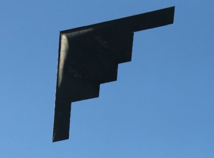 A US Air Force B-2 Spirit bomber flies over Pasadena, California, in 2016