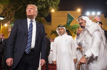 Then-US President Donald Trump (L) flew to meet Saudi Arabia's King Salman bin Abdulaziz a