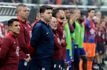 USA's Argentine head coach Mauricio Pochettino and staff watched their team fall to a 2-0