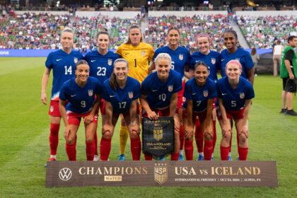 The USA's starting 11 pose for a photo prior to a 3-1 victory over Iceland in a friendly i