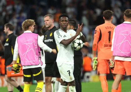 Vinicius Junior took home the match ball after scoring a hat-trick in Real Madrid's 5-2 wi