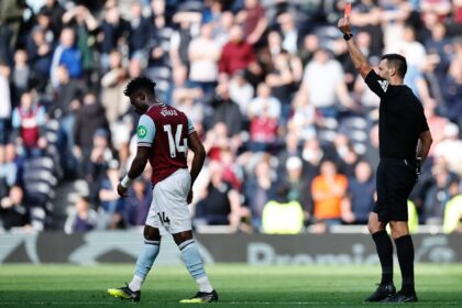 West Ham midfielder Mohammed Kudus is sent off at Tottenham