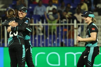 New Zealand celebrate after beating West Indies to book their place in the Women's T20 Wor