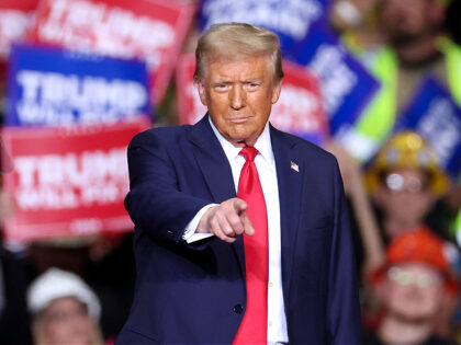 TOPSHOT - Former US President and Republican presidential candidate Donald Trump gestures