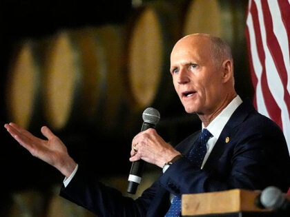 Sen. Rick Scott, R-Fla. speaks during a town-hall style meeting, Tuesday, Sept. 3, 2024, i