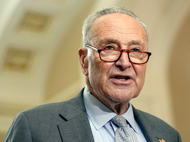 Sen. Majority Leader Chuck Schumer, D-N.Y., talks after a policy luncheon on Capitol Hill,