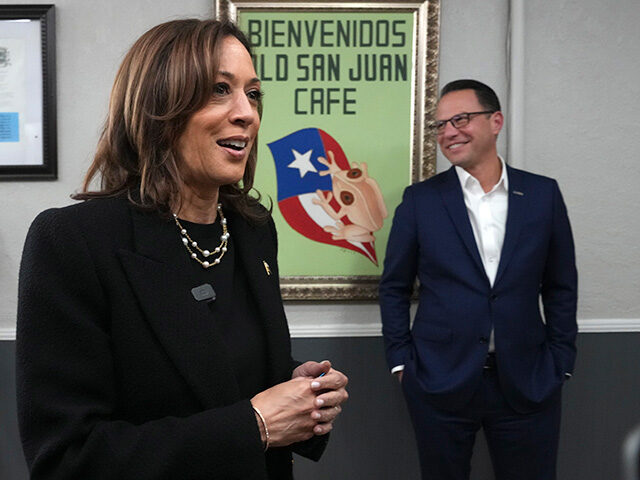 Democratic presidential nominee Vice President Kamala Harris, left, visits Old San Juan Ca