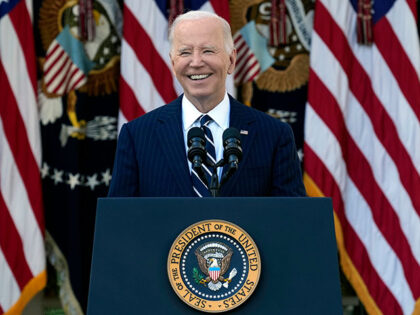 President Joe Biden speaks in the Rose Garden of the White House in Washington, Thursday,