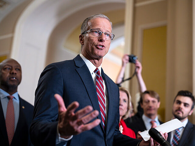 Senate Minority Whip John Thune, R-S.D., meets with reporters after he was elected to succ