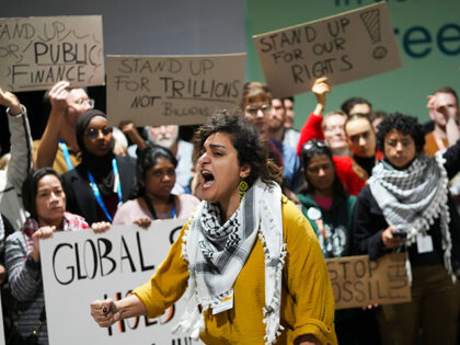 Activists participate in a demonstration for climate finance at the COP29 U.N. Climate Sum