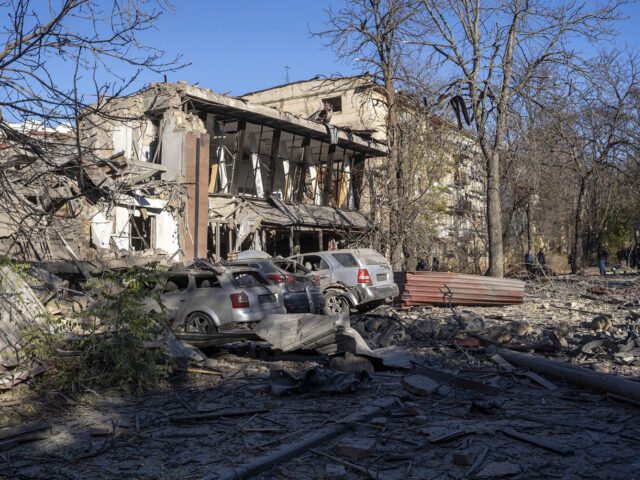 In this photo provided by the Ukrainian Emergency Services on Nov. 25, 2024, a building is