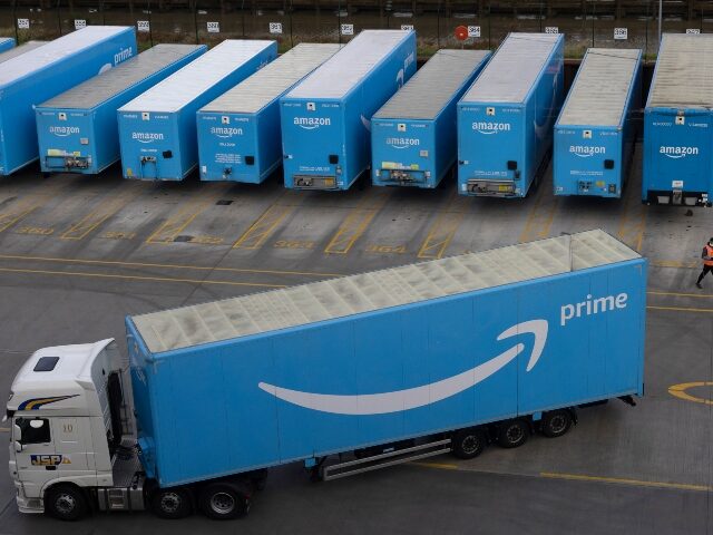 Amazon trailers lined up and waiting