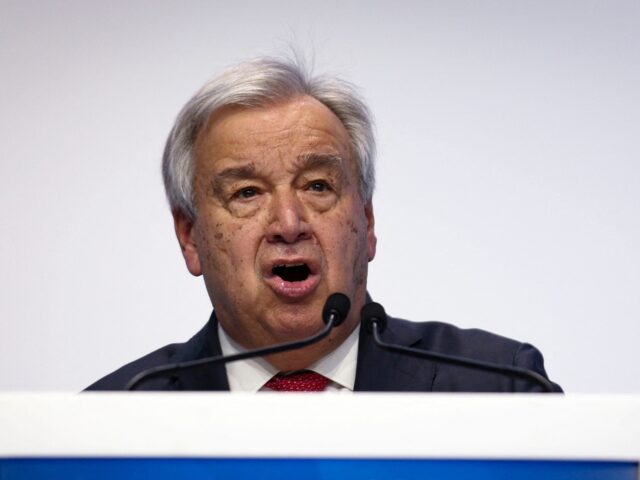 United Nations Secretary-General Antonio Guterres delivers a speech during the 10th Global