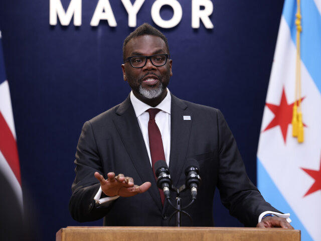 Chicago Mayor Brandon Johnson speaks during a press conference at City Hall, Wednesday Aug