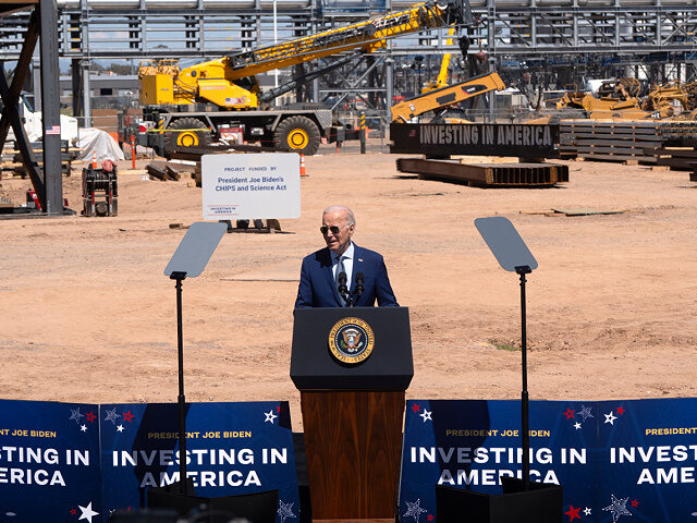 CHANDLER, ARIZONA - MARCH 20: US President Joe Biden gives a speech at Intel Ocotillo Camp