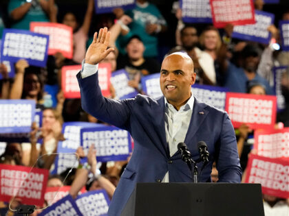 HOUSTON, TEXAS - OCTOBER 25: United States Senator Candidate Colin Allred waves to the cro