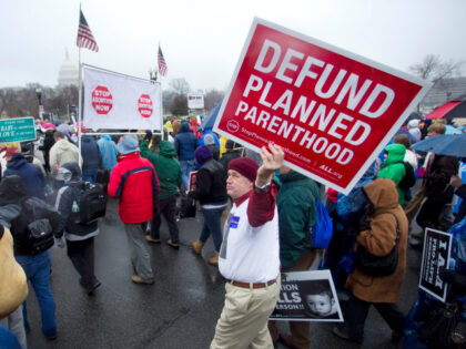 Joe Daly Jr. of Providence, R.I., waves a placard in a march near the Capitol in Washingto