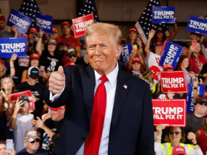 Republican presidential nominee, former President Donald Trump holds a campaign rally at G