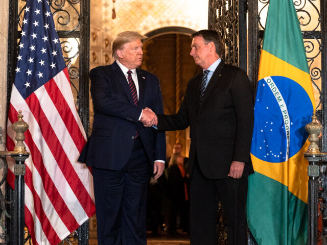 President Donald J. Trump greets Brazil’s President Jair Bolsonaro Saturday evening, Mar