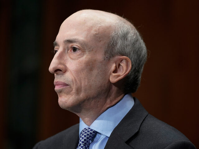 Securities and Exchange Commission Chair Gary Gensler listens during a Senate Banking Comm