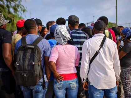 Haitian migrants remain outside a shelter in Reynosa, Tamaulipas state, Mexico, in the bor