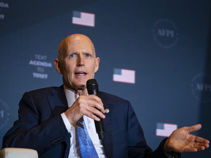 Senator Rick Scott, a Republican from Florida, speaks during the America First Policy Inst