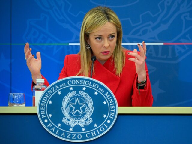 Italy's Prime Minister Giorgia Meloni speaks during a press conference on November 22, 202