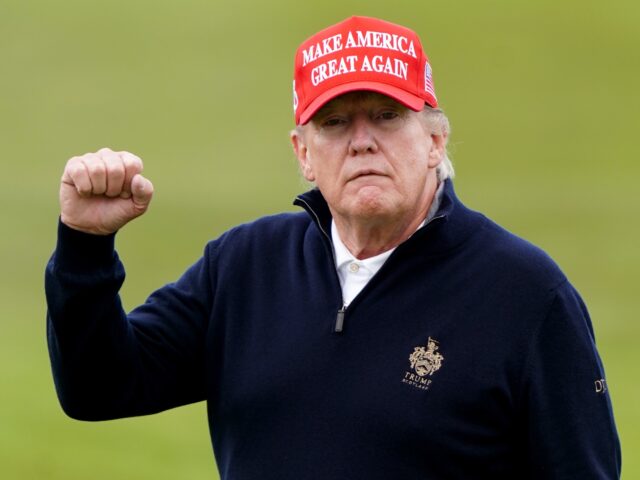 Former US president Donald Trump playing golf at Turnberry golf course during his visit to