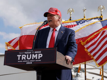 Former President Donald Trump gives remarks at the South Texas International airport on No