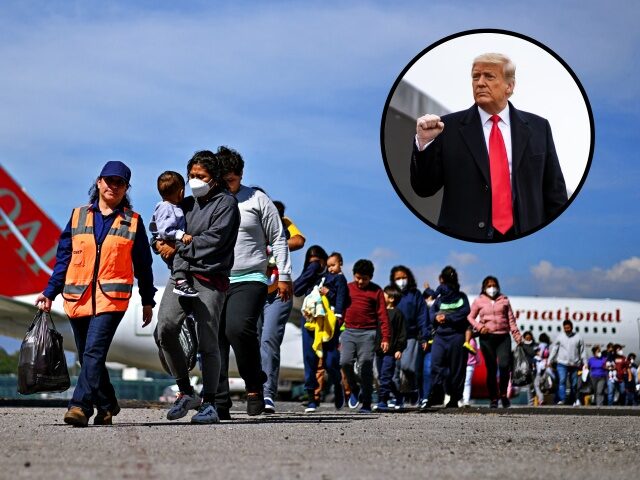 Donald Trump _ Guatemalan migrants deported from the United States walk on the tarmac aft