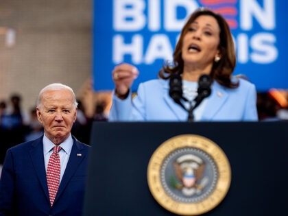 U.S. Vice President Kamala Harris introduces U.S. President Joe Biden during a campaign ra