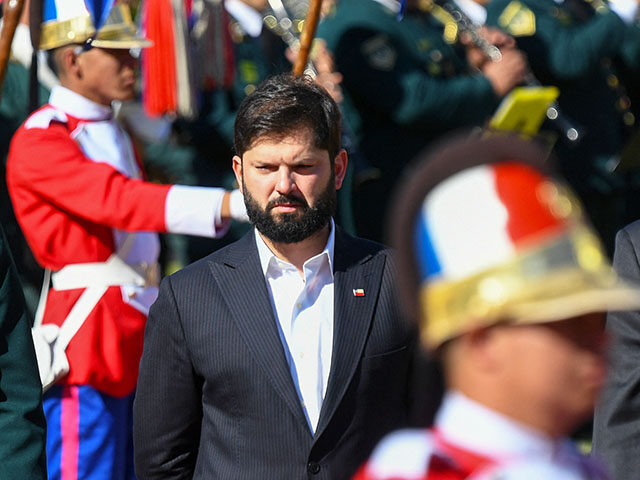 Chile's President Gabriel Boric is pictured during his welcome ceremony at the Palacio de