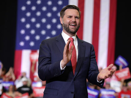 Republican vice presidential nominee, U.S. Sen. J.D. Vance (R-OH) arrives for a campaign r