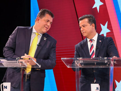 First Congressional District candidates. Nick Lalota, left, and John Avlon have a brief ch