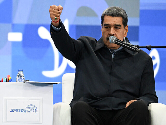 Venezuelan president Nicolas Maduro gestures during the closing session of the Antifascist