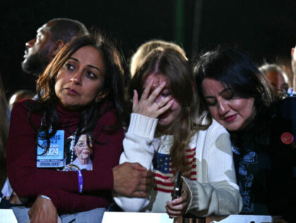 TOPSHOT - Supporters react to election results during an election night event for US Vice