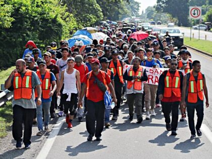 TAPACHULA, MEXICO-NOVEMBER 5: Migrants coordinates advance in a caravan heading to the Uni